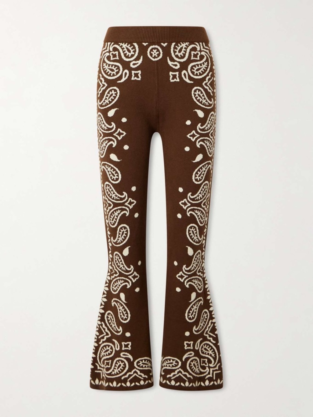 FARM Rio Brown Paisley Knit Flare Pants Size XS NWT